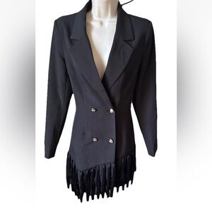 Black Double-Breasted Fringe Blazer Dress - Women's Medium